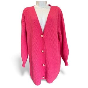 Miracle-Pink Cardigan Sweater V-Neck Knit sweater with pearl detail.